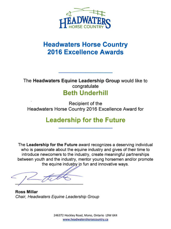Headwaters Horse Country 2016 Excellence Award